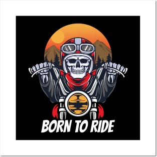 skull biker riding motorcycle illustration Posters and Art